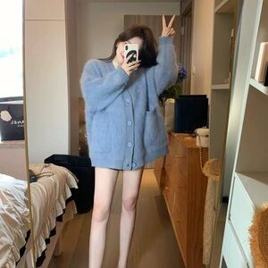 Women Blue Sweater Cardigan